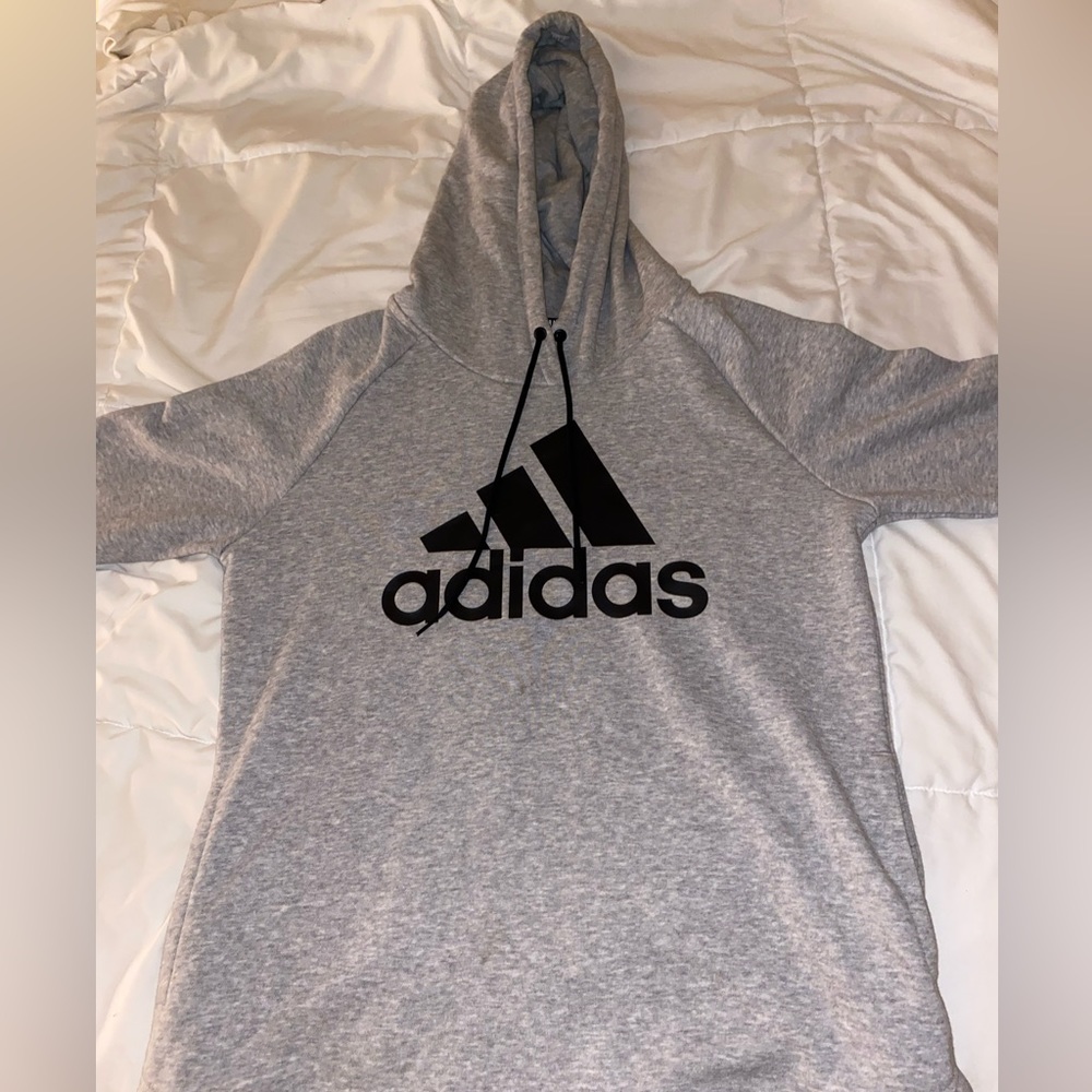 Adidas Gray and Black Spellout Hoodie w/ Logo